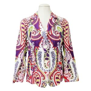 Lafayette 148 New York Womens Colorful Paisley Boho Blazer Jacket Stretch Size 6